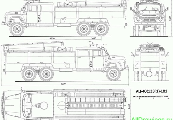 ЗИЛ-133G1 (АЦ-40-181) firetruck чертежи (рисунки) грузовика